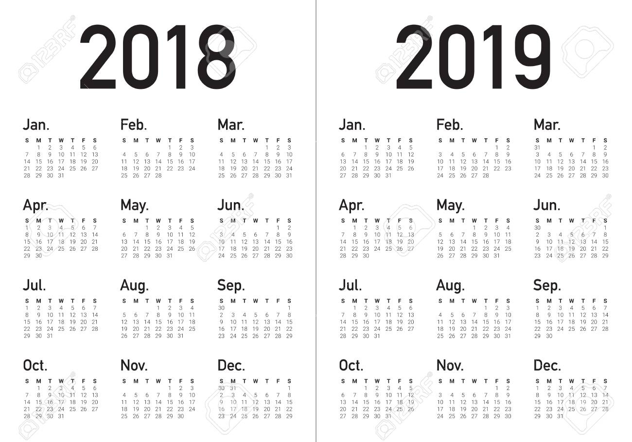 年18 19カレンダーベクトルデザインテンプレート シンプルでクリーンなデザイン のイラスト素材 ベクタ Image
