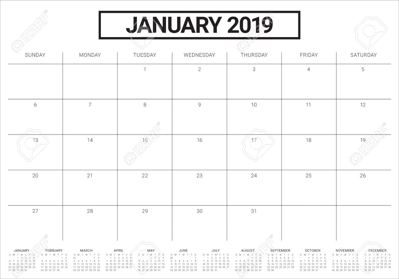 january 2019 desk calendar vector illustration simple and clean january 2019 calendar clip art