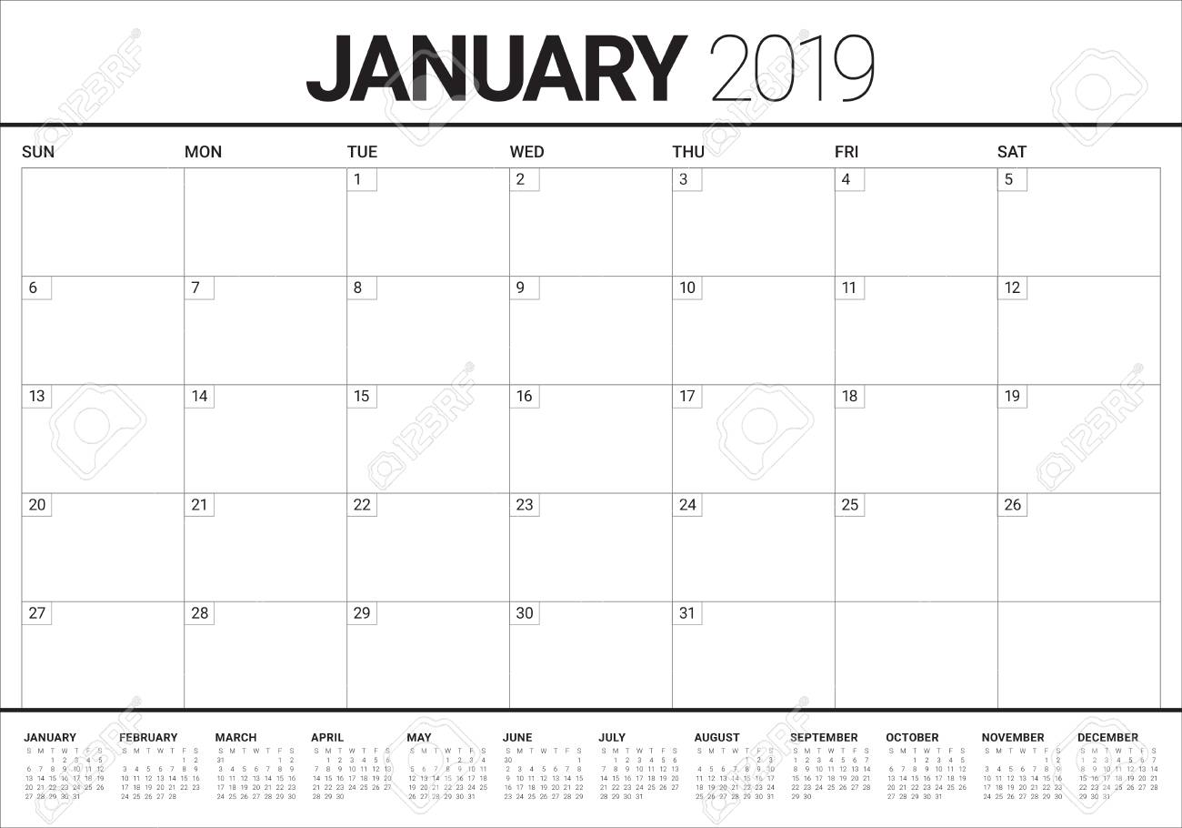 january 2019 desk calendar vector illustration simple and clean january 2019 calendar clip art
