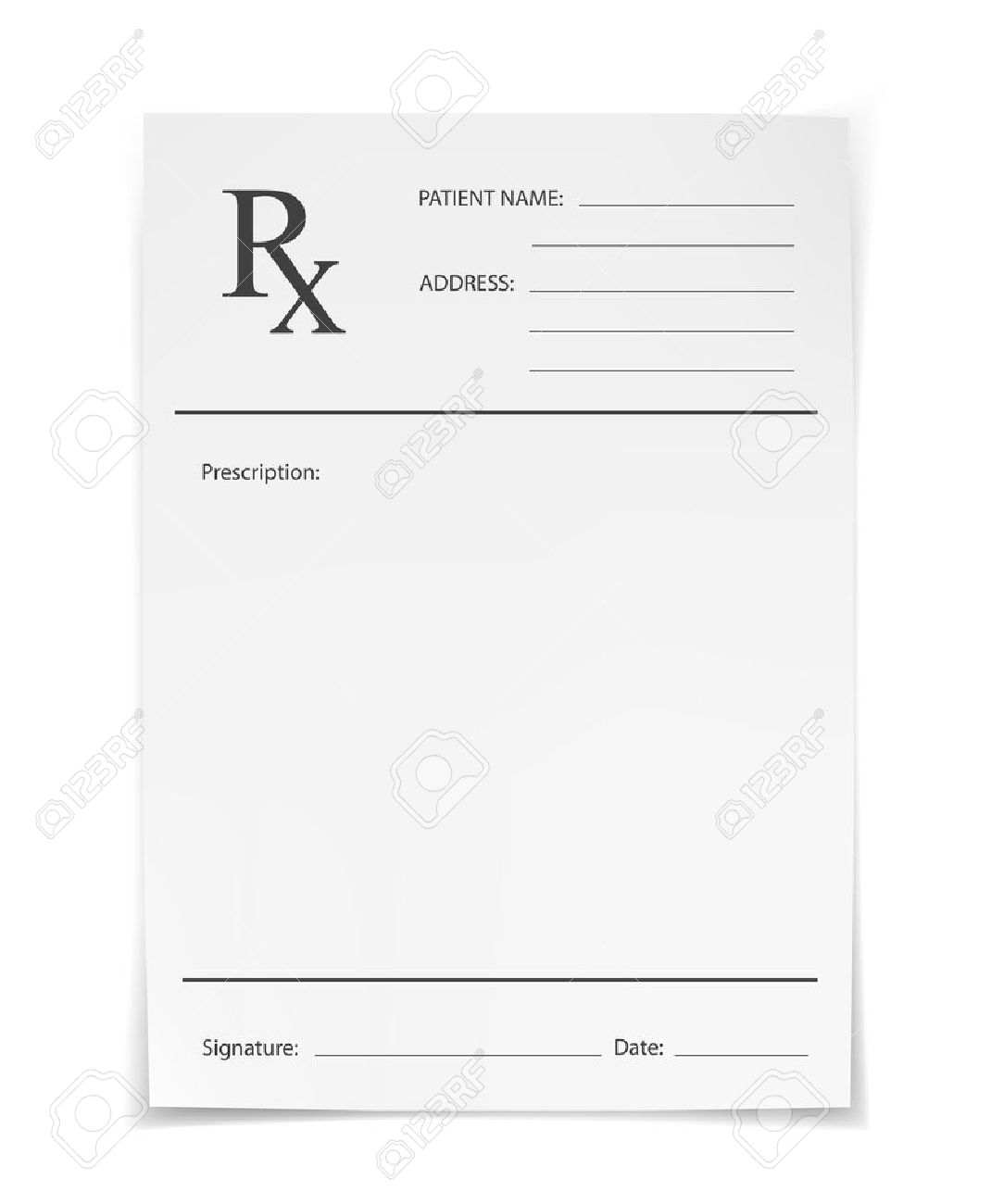 Blank Rx Rezept Form Isoliert Auf Weißem Hintergrund Lizenzfrei