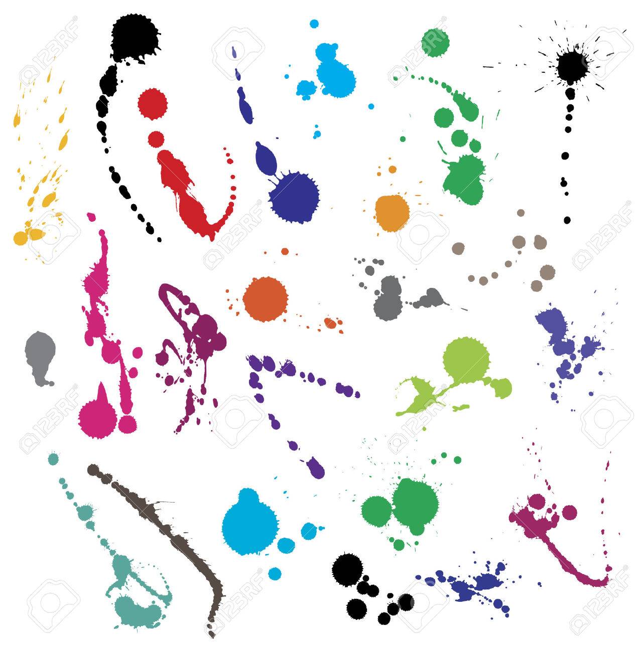 Collection of 24 different ink splatter symbol vector illustrations. Color coded and highly detailed. - 2376048 Collection of 24 different ink splatter symbol vector illustrations. Color coded and highly detailed. - 2376048