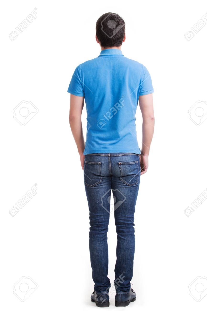 Full Portrait Of Man Standing Back In Casuals Isolated On White Stock Photo Picture And Royalty Free Image Image