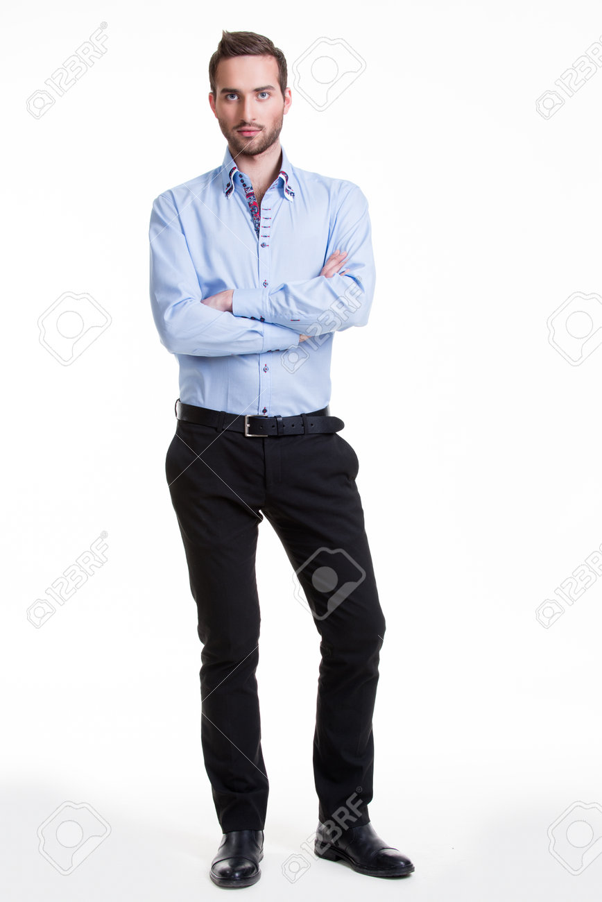 Portrait Of Serious Man In Blue Shirt 