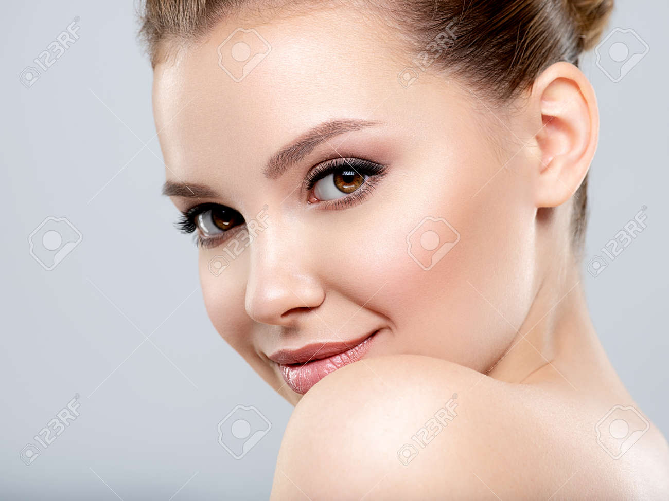 Beautiful face of young smiling woman with clean fresh skin - isolated. Young white happy woman with a clean skin. - 166251413 Beautiful face of young smiling woman with clean fresh skin - isolated. Young white happy woman with a clean skin. - 166251413