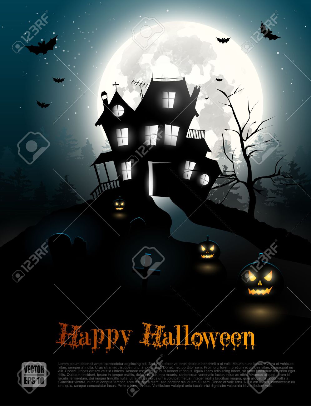 怖い森の家のハロウィンのポスター のイラスト素材 ベクタ Image
