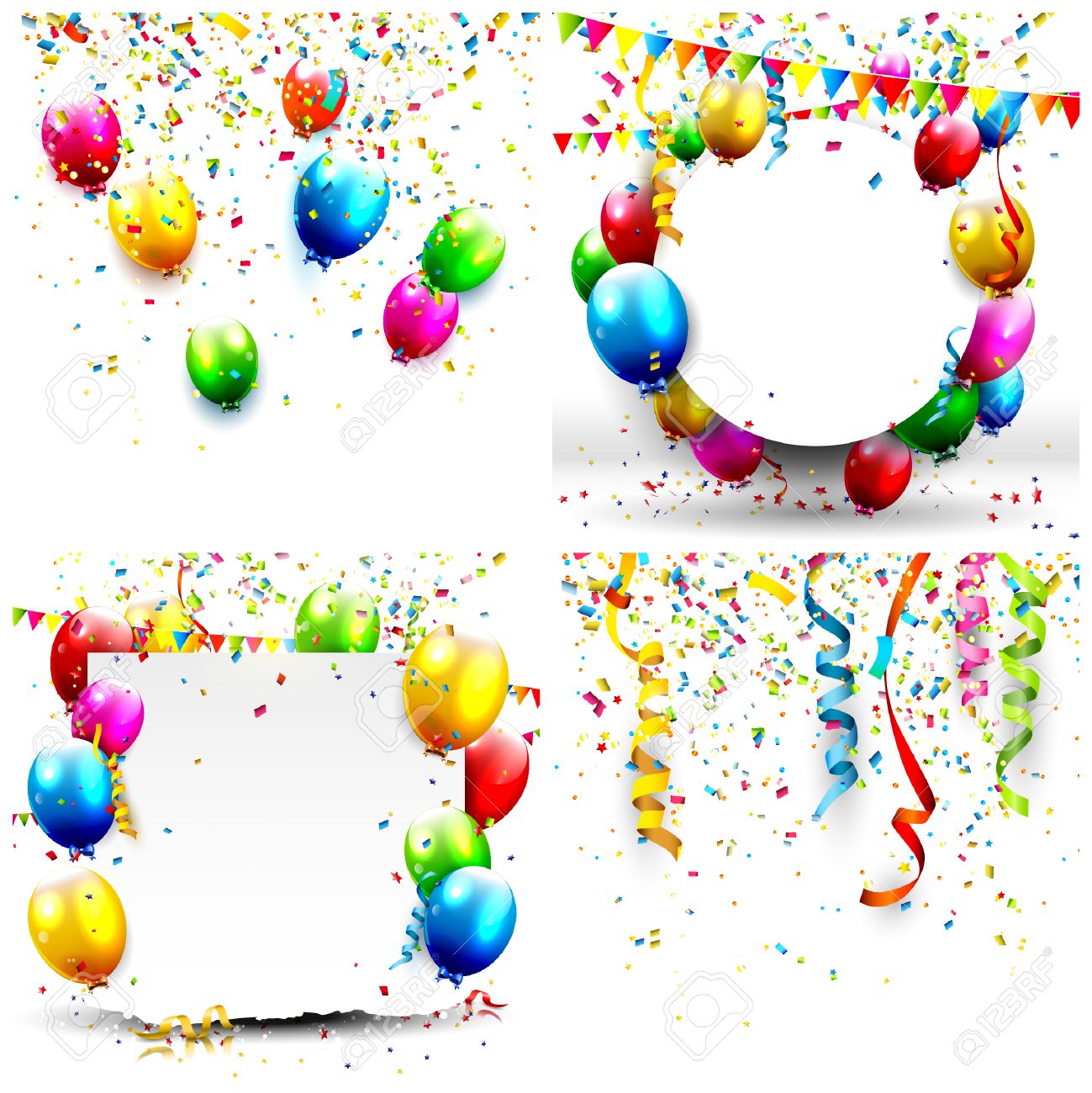 set of birthday backgrounds with balloons and confetti birthday backgrounds