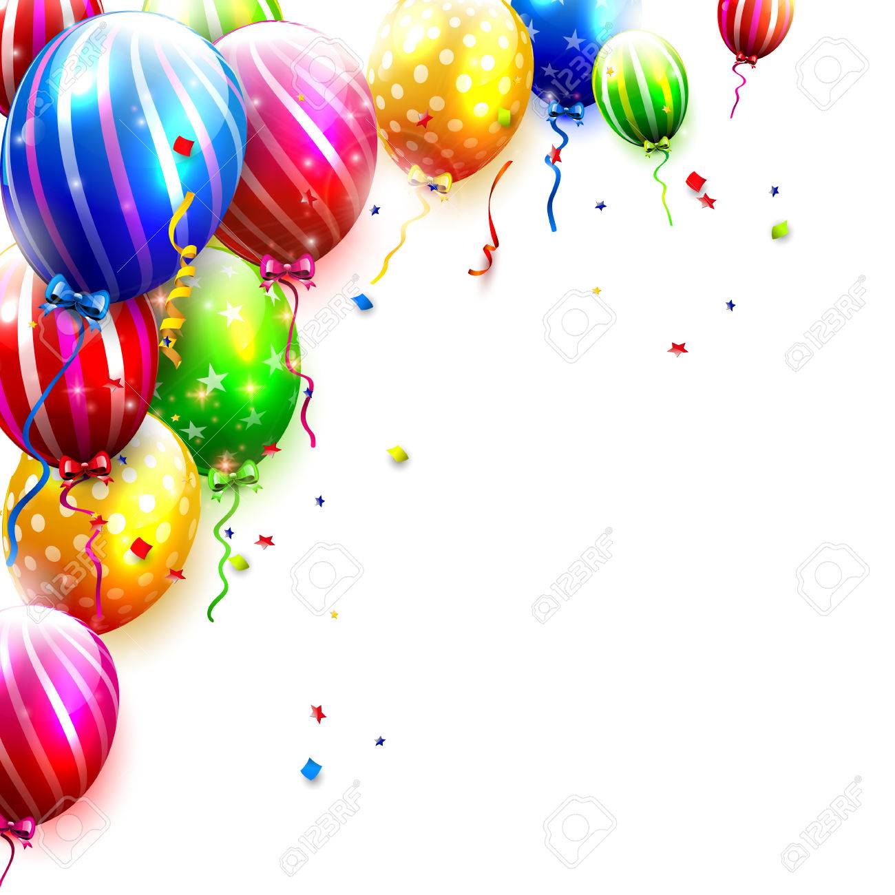 luxury party balloons and confetti isolated on white background