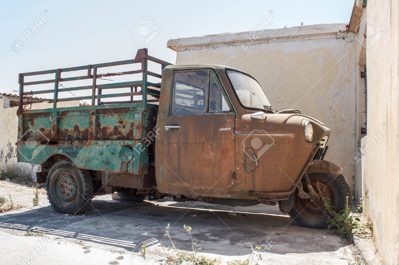 The Image Old Three-wheeled Truck, Retro Car Stock Photo, Picture And  Royalty Free Image. Image 82448135.