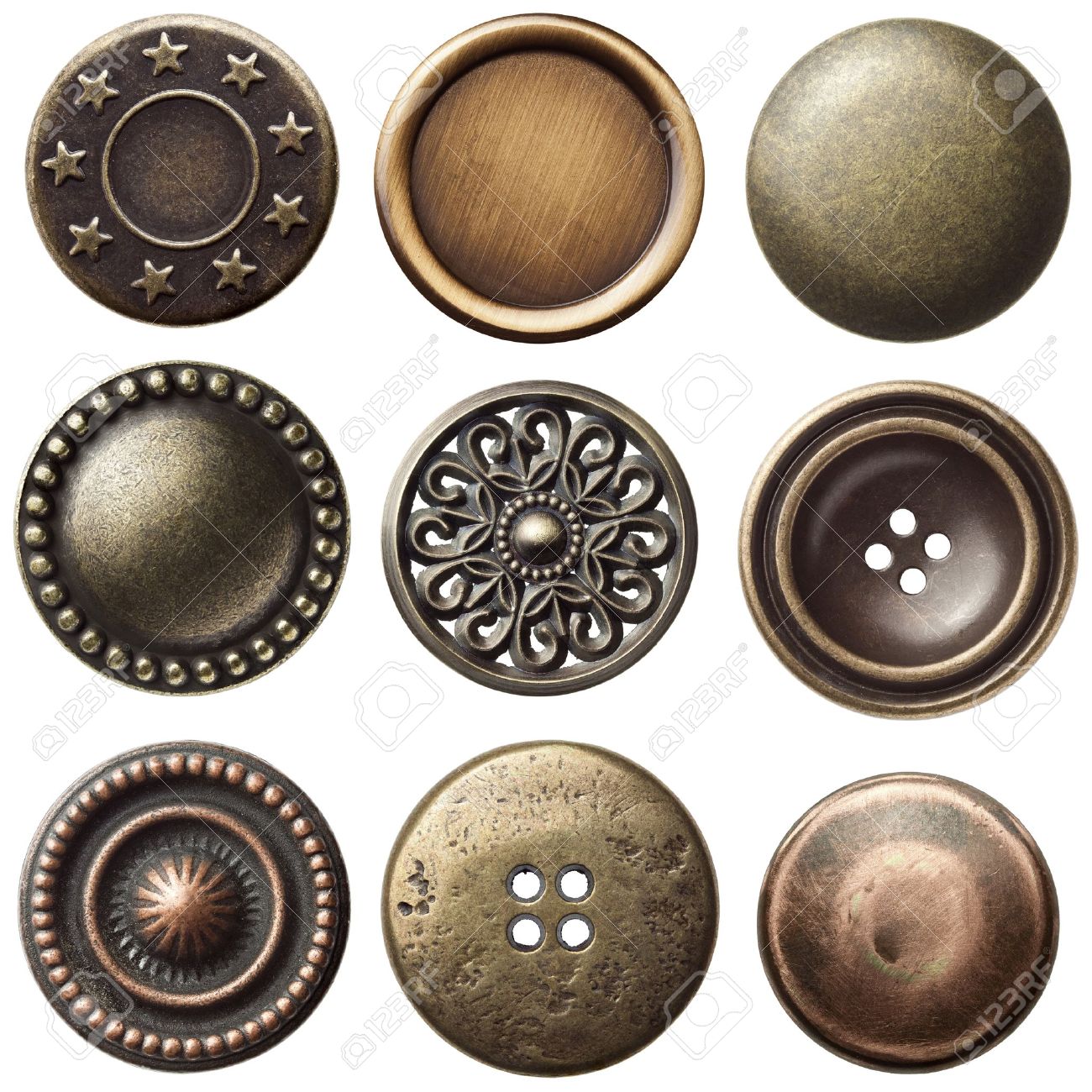 Vintage Metal Sewing Buttons, Isolated Stock Photo, Picture and