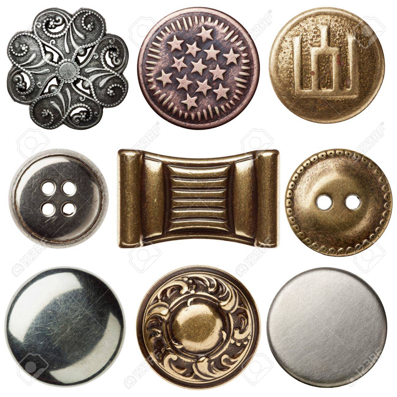 Vintage metal sewing buttons, isolated - 14752767 Vintage metal sewing buttons, isolated - 14752767