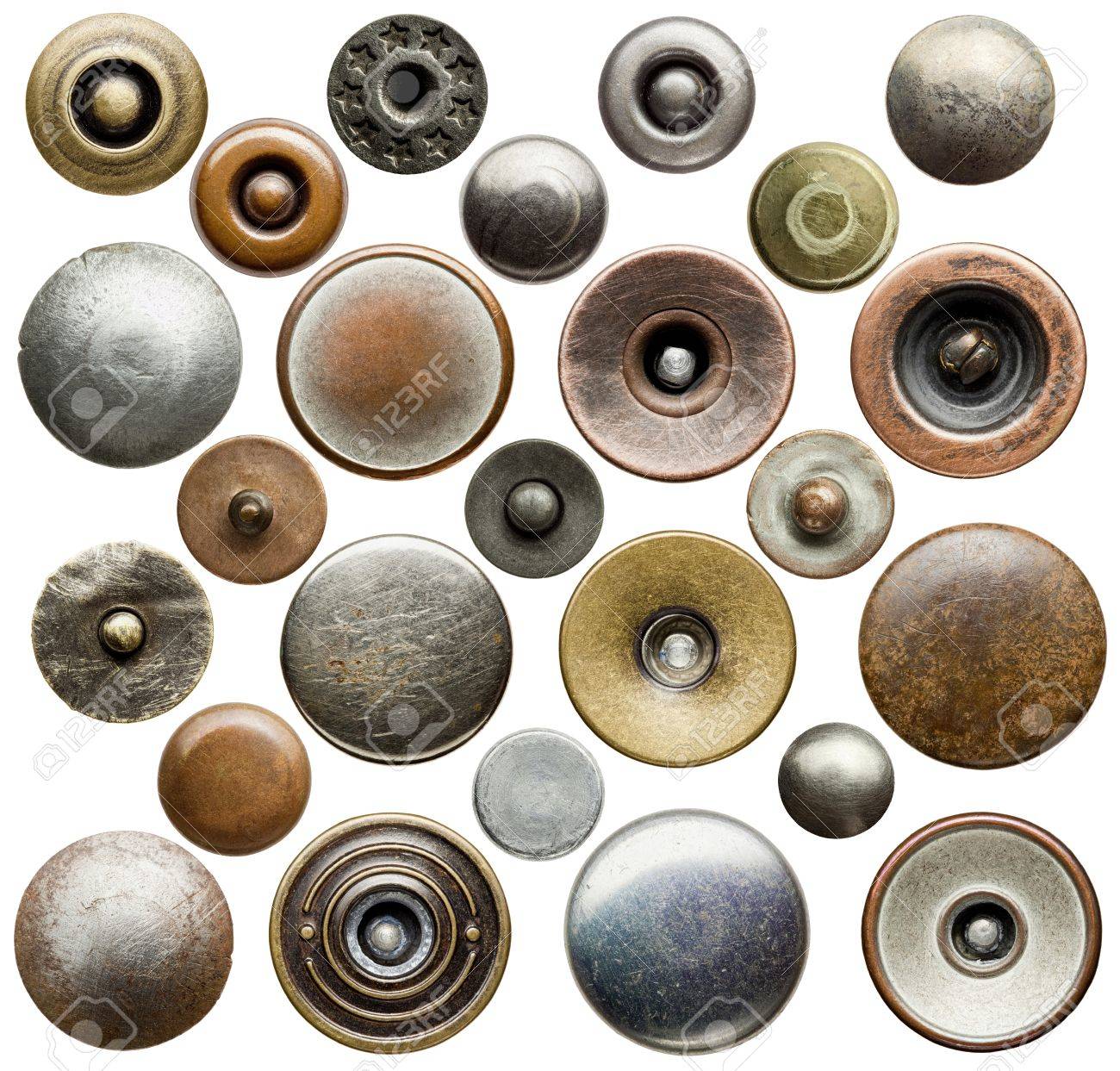 Set Of Different Metal Buttons And Rivets Vintage Fushion