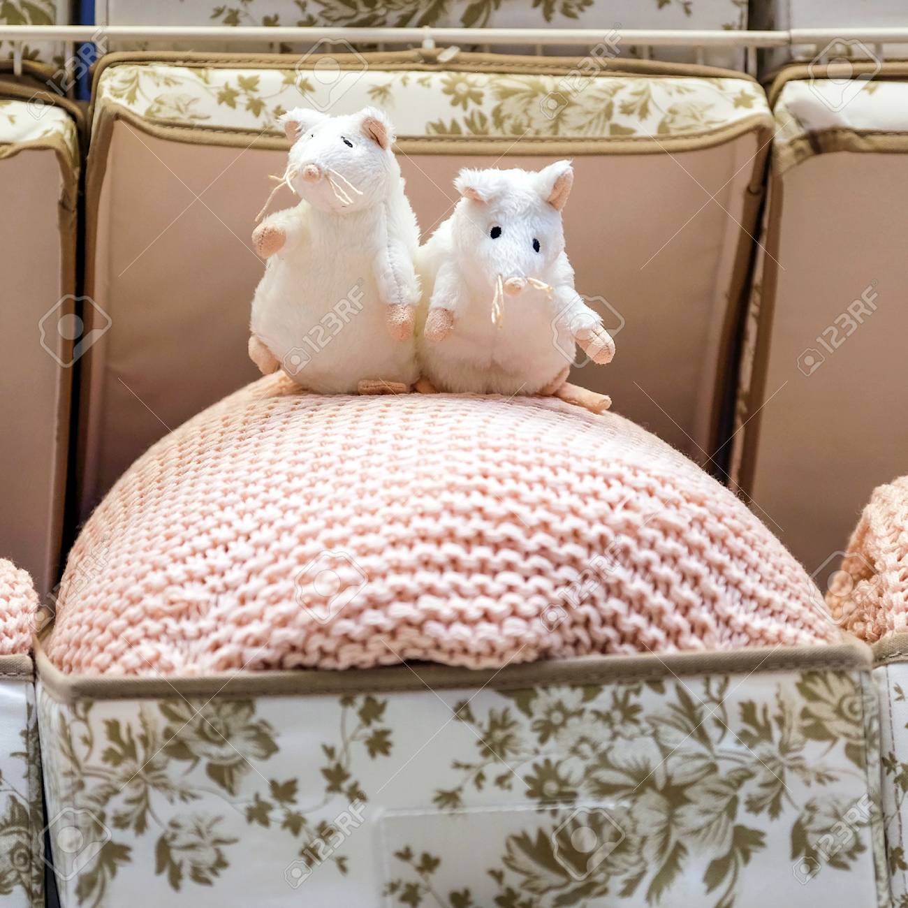 Cute Mouse Toy With Tea Cup Sitting On Sofa Soft Animal Toy