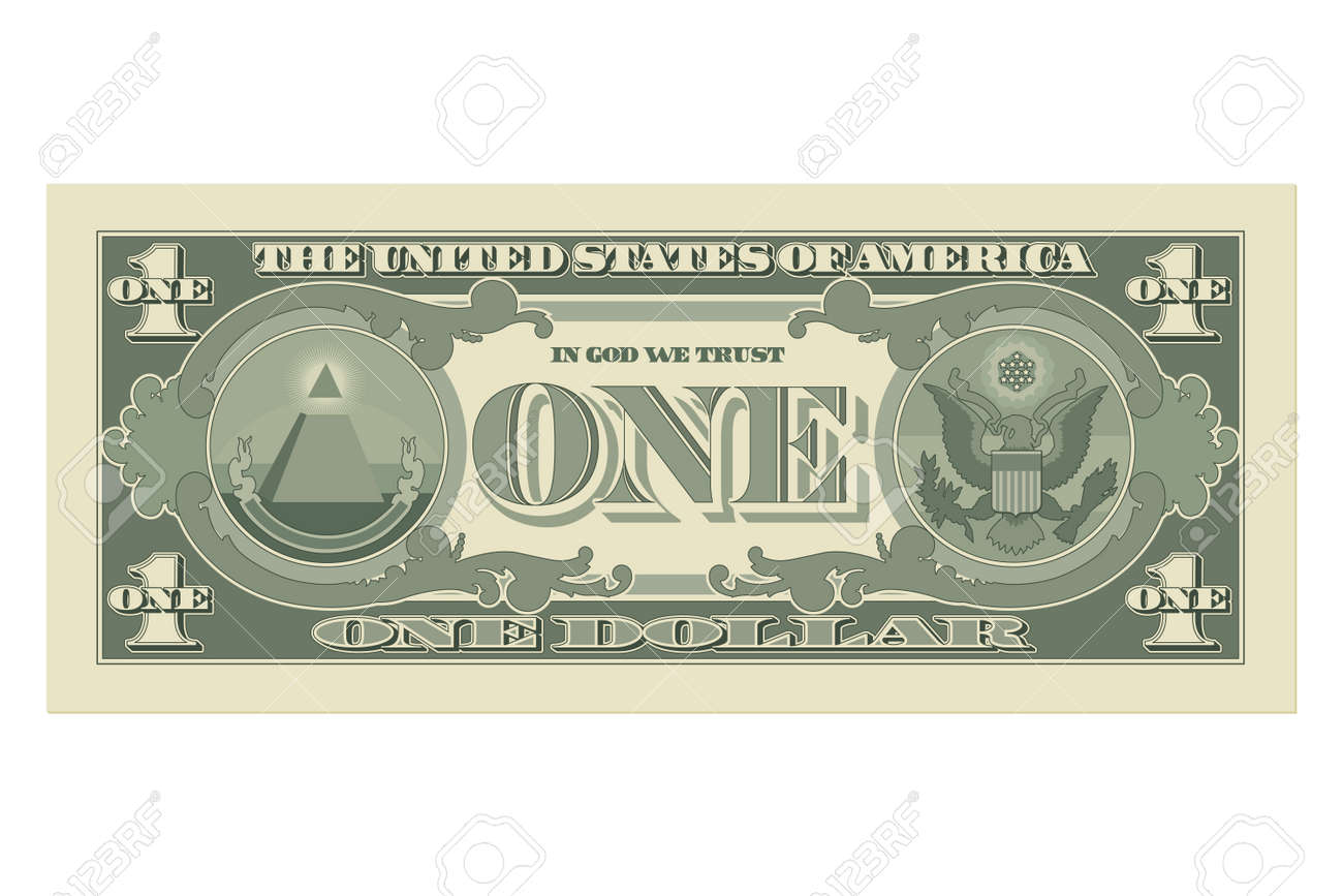One Dollar Bill, 1 US Dollar Banknote, From Back Side, Reverse. Simplified  Vector Illustration Of USD Isolated On A White Background 免版稅剪貼畫，向量插圖和庫存圖片.  Image 177002250
