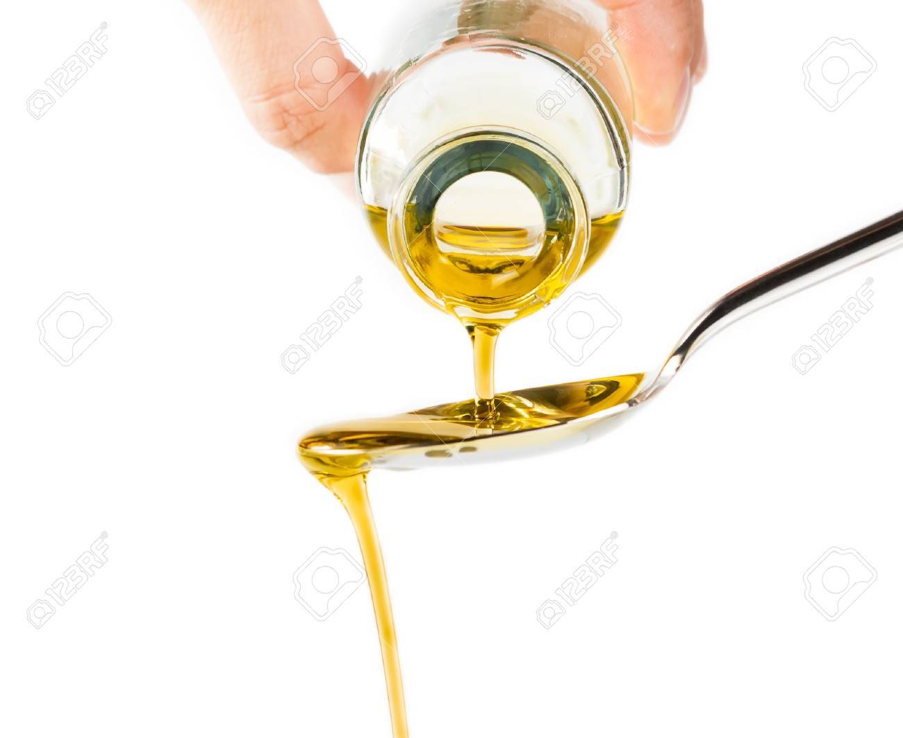 bottle of extra virgin olive oil pouring over a spoon isolated on white background with a space for text - 32853858 bottle of extra virgin olive oil pouring over a spoon isolated on white background with a space for text - 32853858