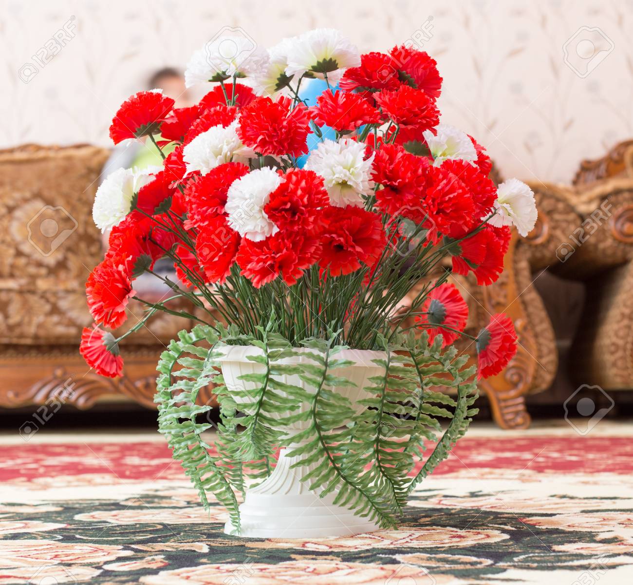 Artificial Flower On A Vase In A Large Room Stock Photo Picture