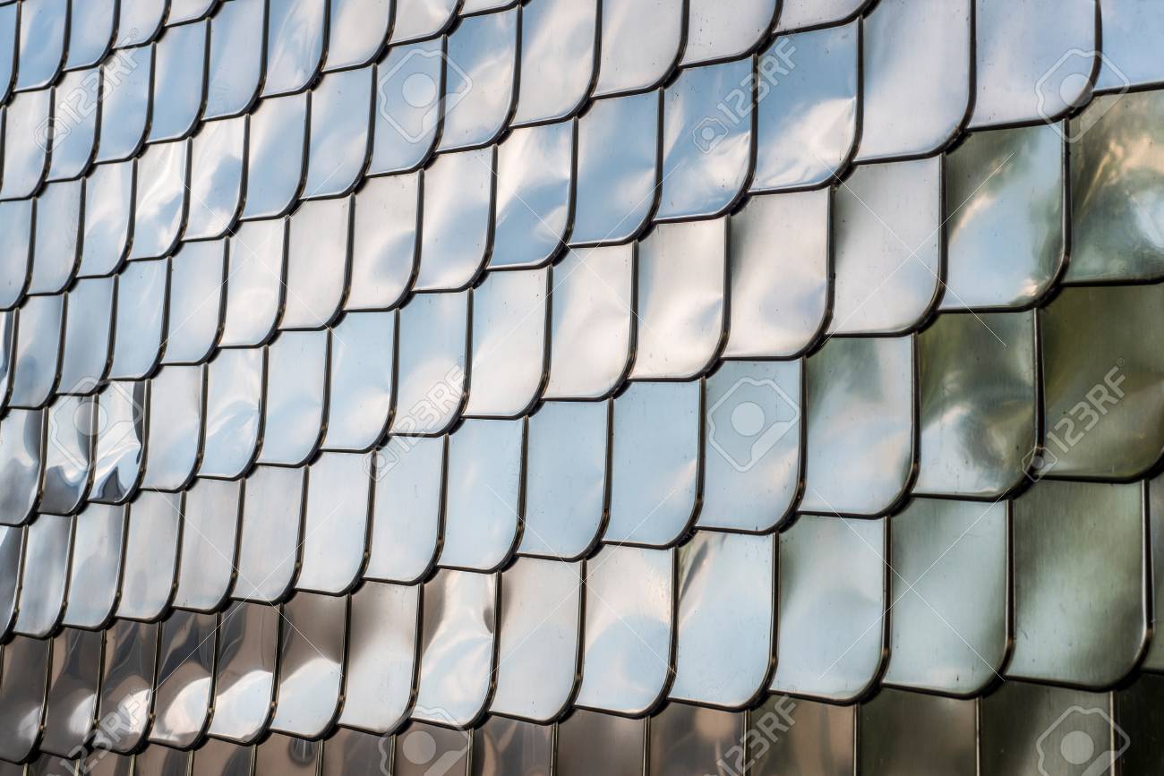 fish scale texture silver metal shape wall cover chrome reflection chrome reflection