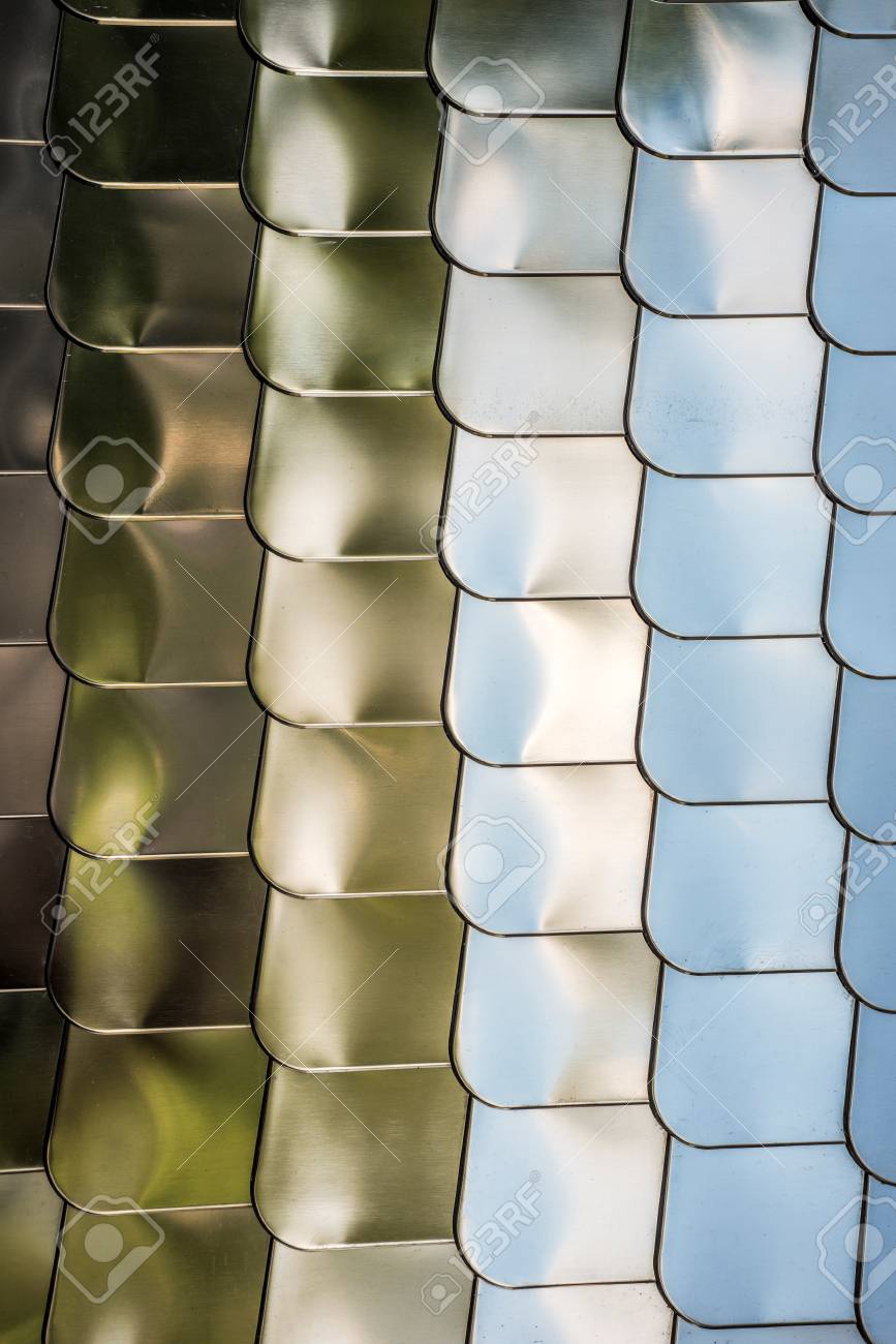 fish scale texture silver metal shape wall cover chrome reflection chrome reflection