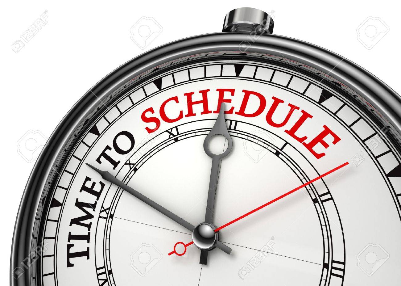 time to schedule concept clock closeup isolated on white background