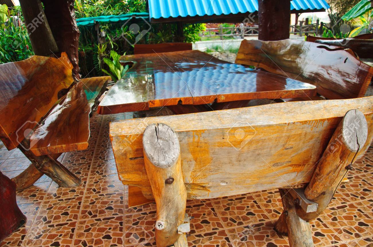 Thai Style Wooden Chairs With Table Thailand Stock Photo Picture