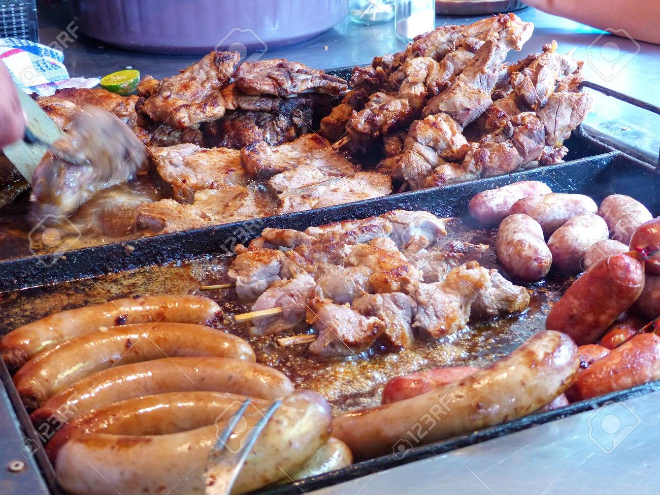 Display Of Cooked Meat For Asado At Mercado 4 In Asuncion, Paraguay. Asado  Is A Traditional Dish In Paraguay And Usually Consists Of Beef Alongside  Various Other Meats, Which Are Cooked On, image size:1300x975