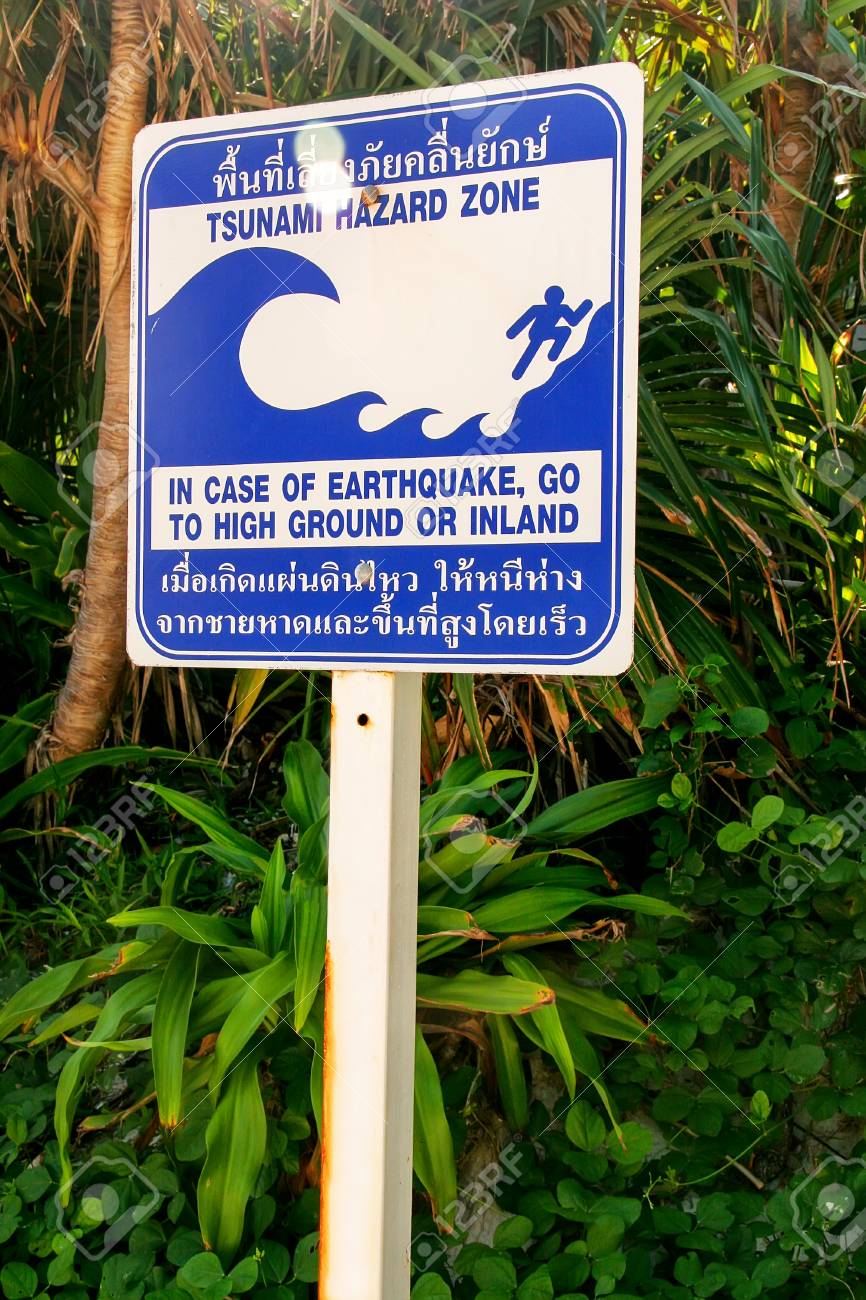 Tsunami Hazard Zone Sign On Phi Phi Leh Island Krabi Province
