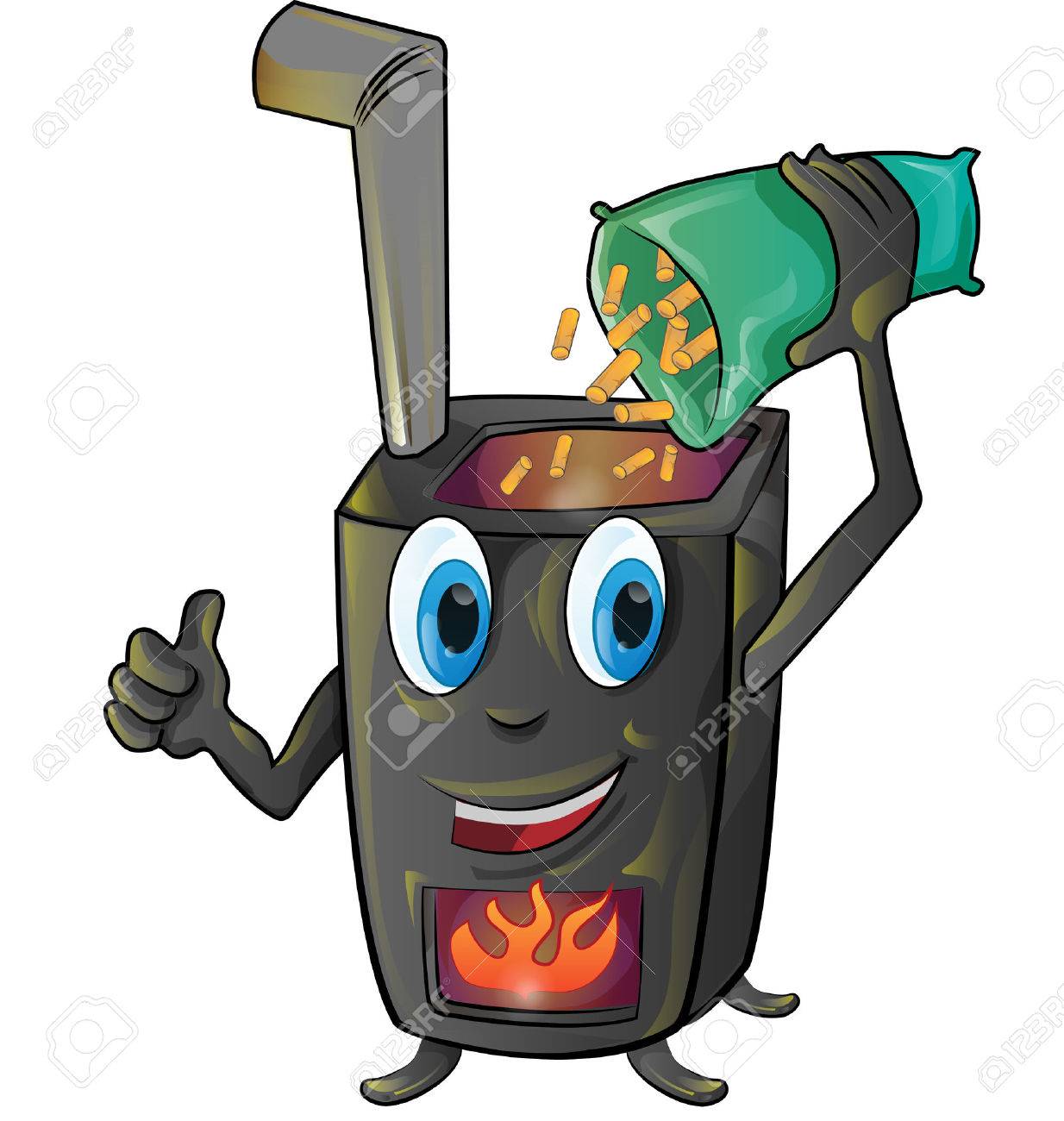 ペレット ストーブ白い背景で隔離の漫画のイラスト素材 ベクタ Image