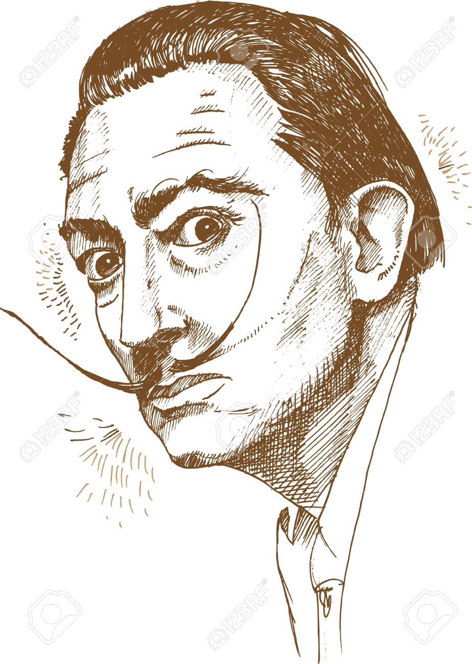 サルバドール・ダリの手描きの肖像画。図のイラスト素材・ベクター Image 139391362