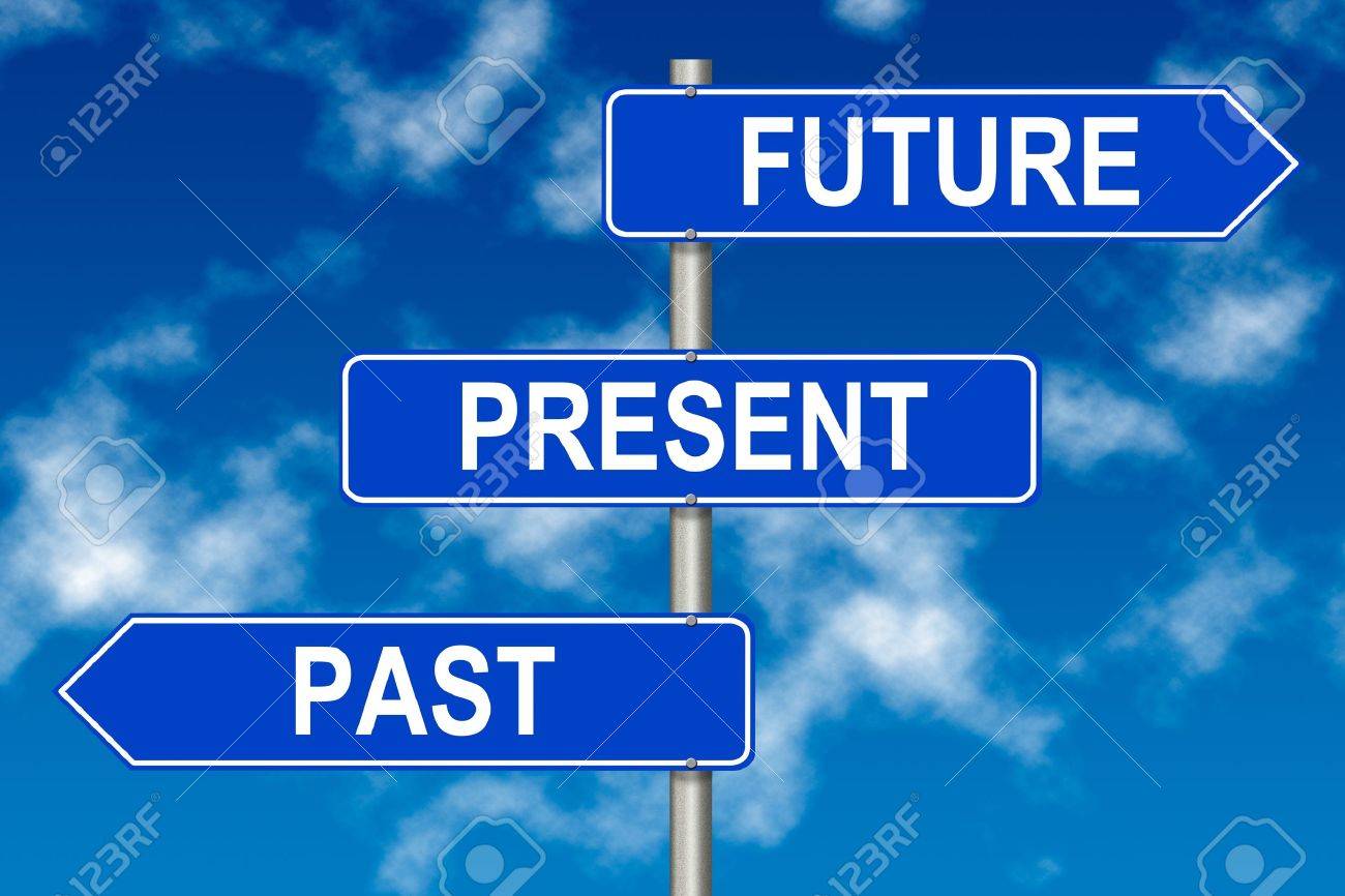 Past Present Future traffic sign on a sky background - 13599282 Past Present Future traffic sign on a sky background - 13599282
