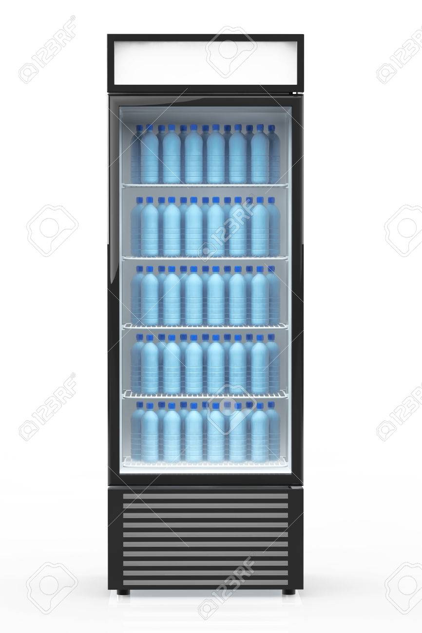 白い背景の上の水のボトルを冷蔵庫ドリンク の写真素材 画像素材 Image