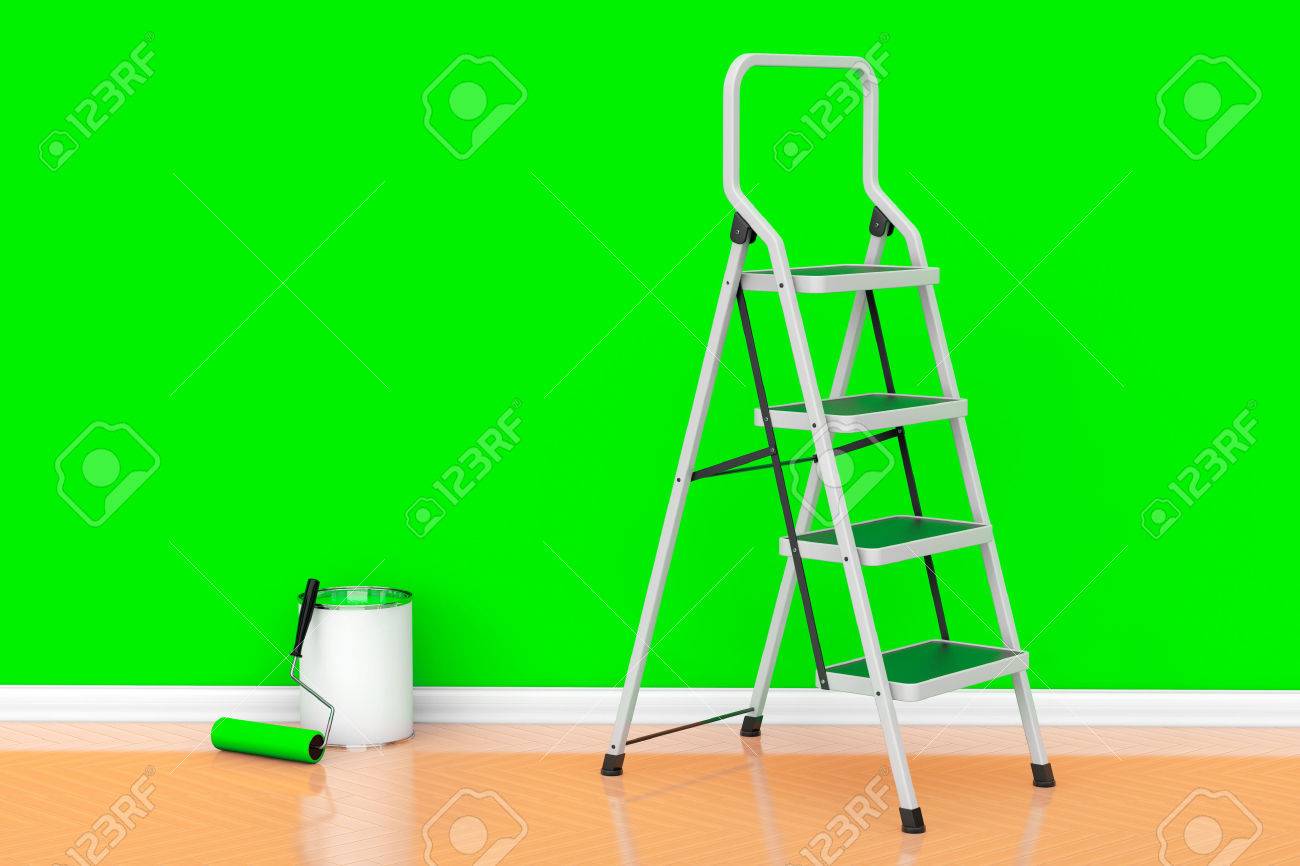 Pittura di pareti in un colore verde. la vernice può con pennello ... Colore con la a