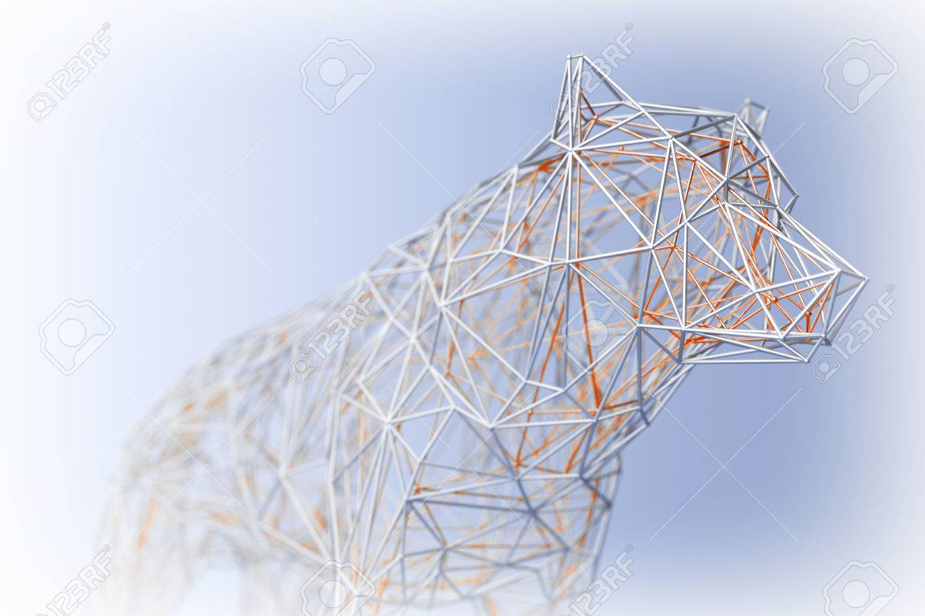 Résumé Wired Low Poly Loup Ou Chien Sur Un Fond Bleu 3d Rendu