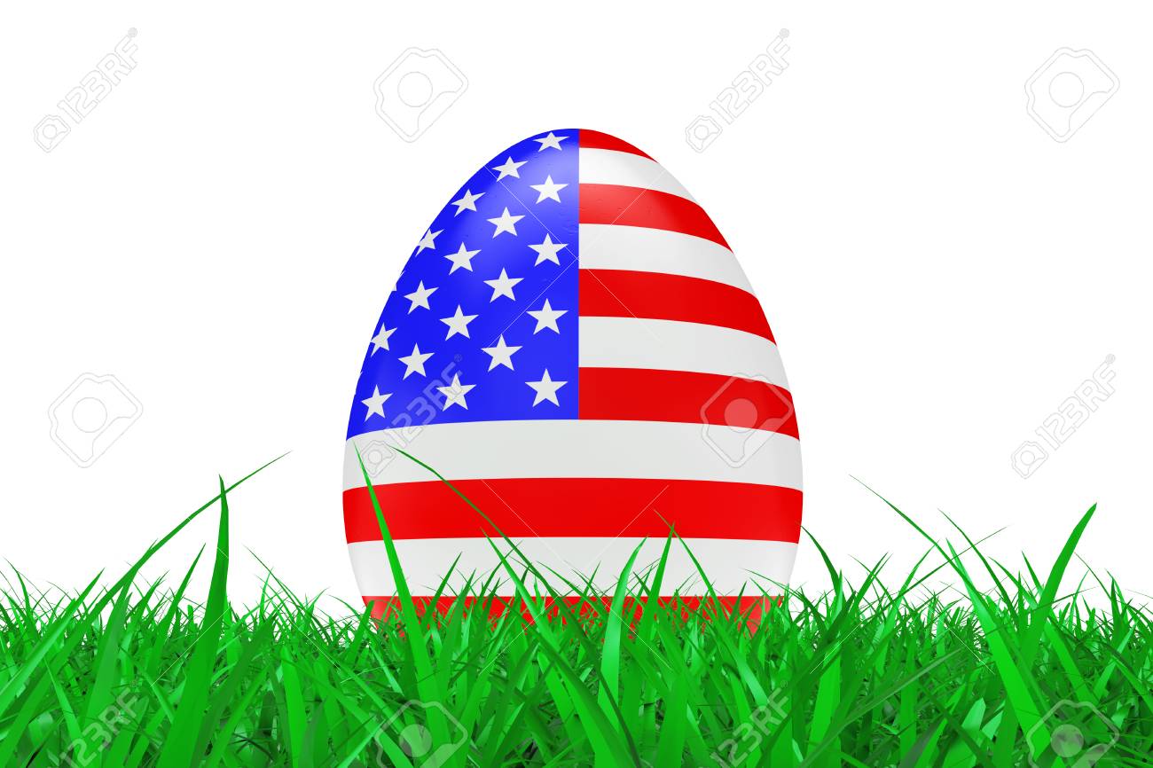Easter Eggs with Flag of USA in Green Grass on a white background Easter Eggs with Flag of USA in Green Grass on a white background