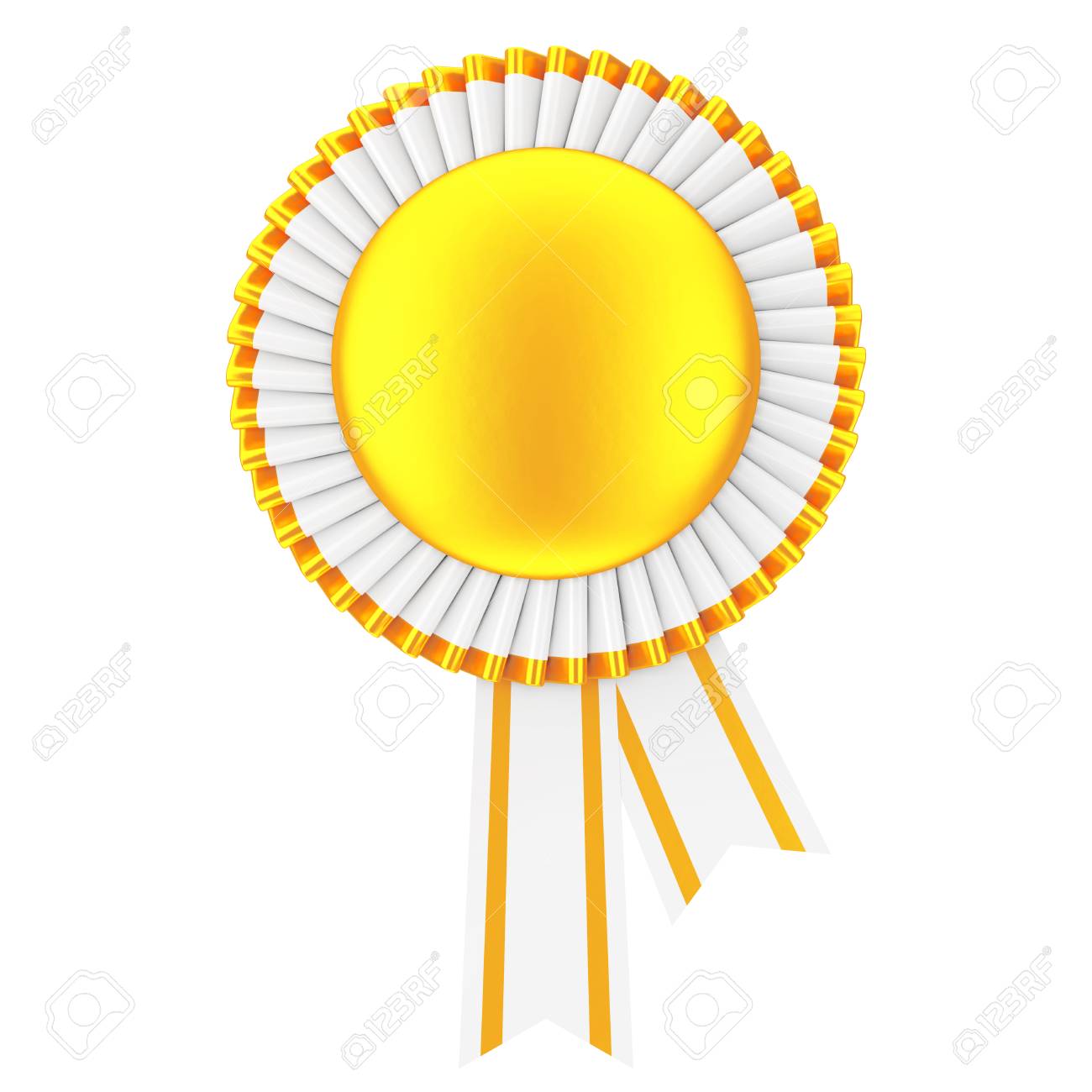golden blank award ribbon rosette on a white background 3d blank award ribbon