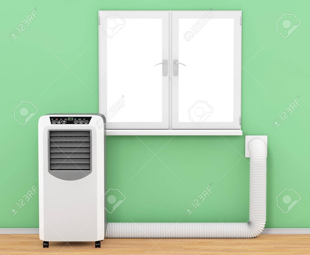 Portable Mobile Room Air Conditioner With Hose Connected To Window Stock Photo Picture And Royalty Free Image Image 79086294