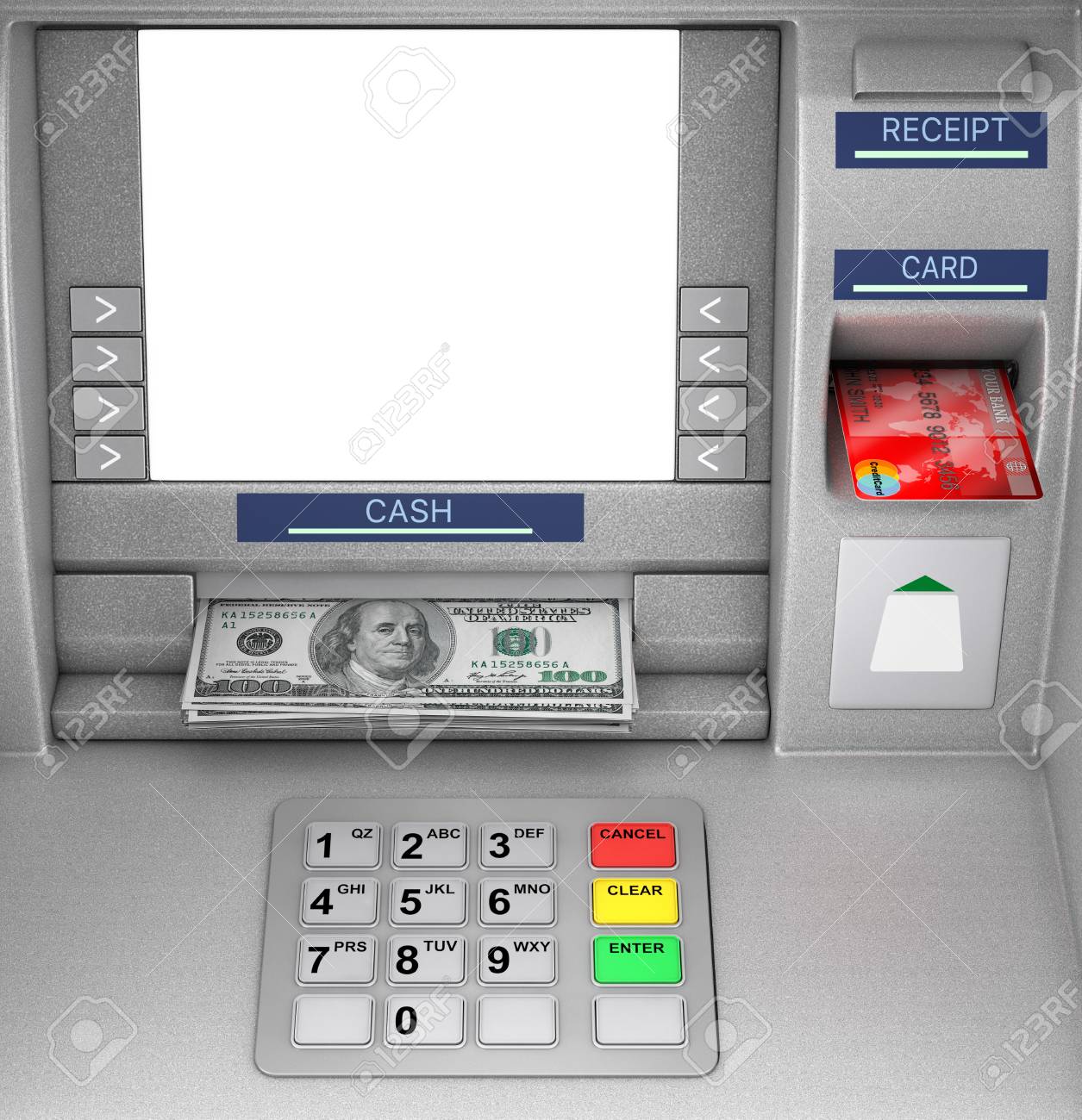 Bank Cash Atm Machine Extreme Closeup Representación 3d