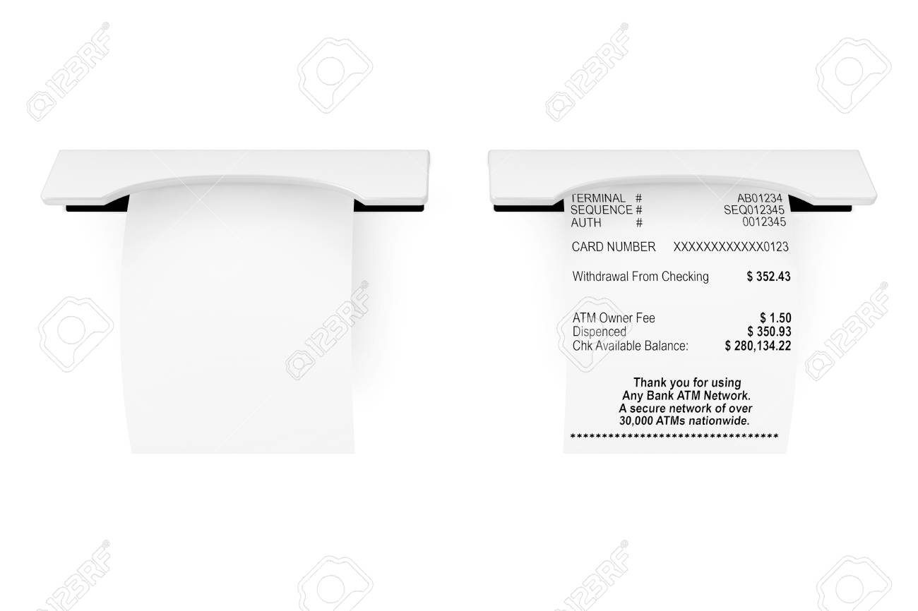 printed blank shopping paper bill receipt atm mockup on a white blank bill