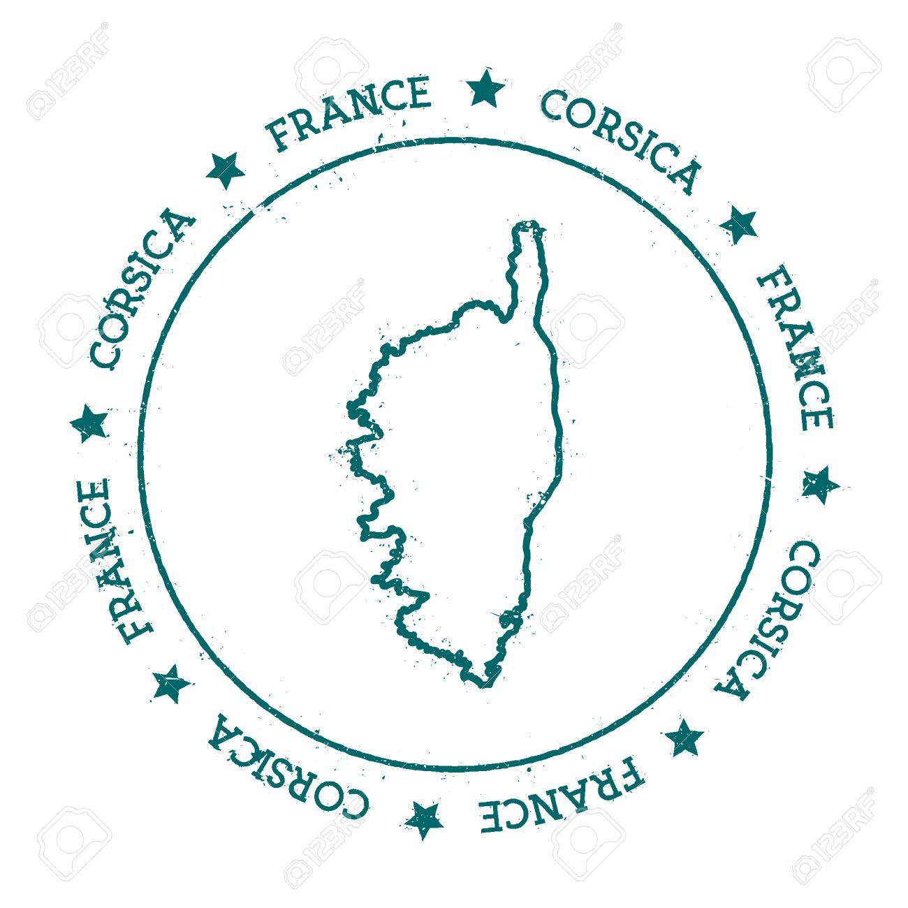 コルシカ島のベクター マップ 円と星の周り折り返されるテキストで苦しめられた旅行スタンプです 島ステッカー ベクトル イラスト のイラスト素材 ベクタ Image