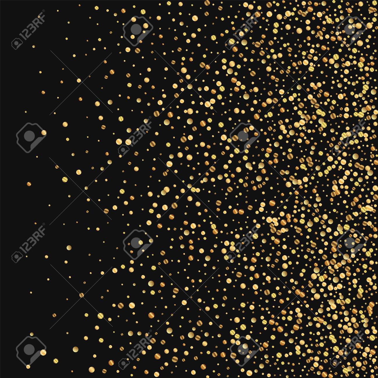 金の紙吹雪 黒背景の右側のグラデーション ベクトルの図 のイラスト素材 ベクタ Image