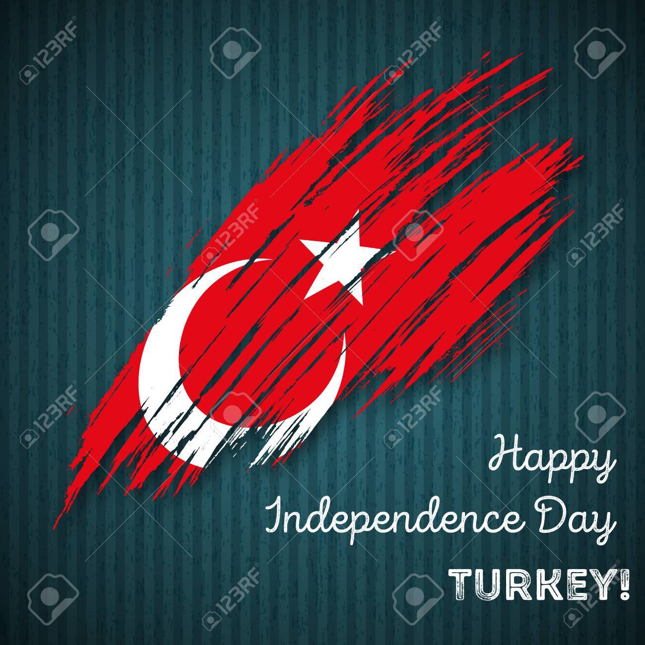 Turkey Independence Day Patriotic Design Expressive Brush Stroke In National Flag Colors On Dark Striped Background Happy Independence Day Turkey Vector Greeting Card Royalty Free Cliparts Vectors And Stock Illustration Image 84511140