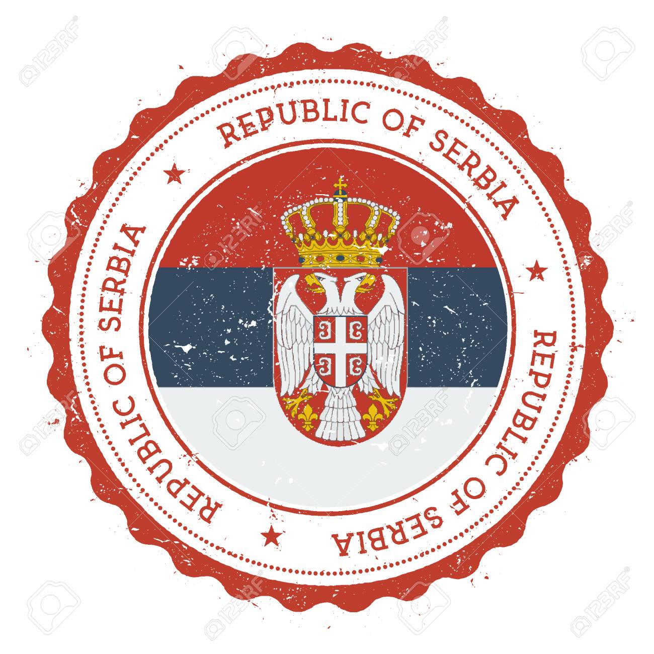 Grunge Rubber Stamp With Serbia Flag. Vintage Travel Stamp With Circular  Text, Stars And National Flag Inside It. Vector Illustration. Royalty Free  SVG, Cliparts, Vectors, and Stock Illustration. Image 85034149., image size:1300x1300