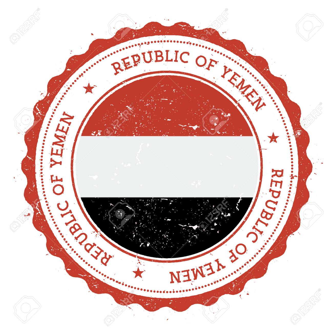 イエメン国旗付きグランジゴムスタンプ その中に円形のテキスト 星や国旗を持つヴィンテージ旅行スタンプ ベクトルイラスト のイラスト素材 ベクタ Image