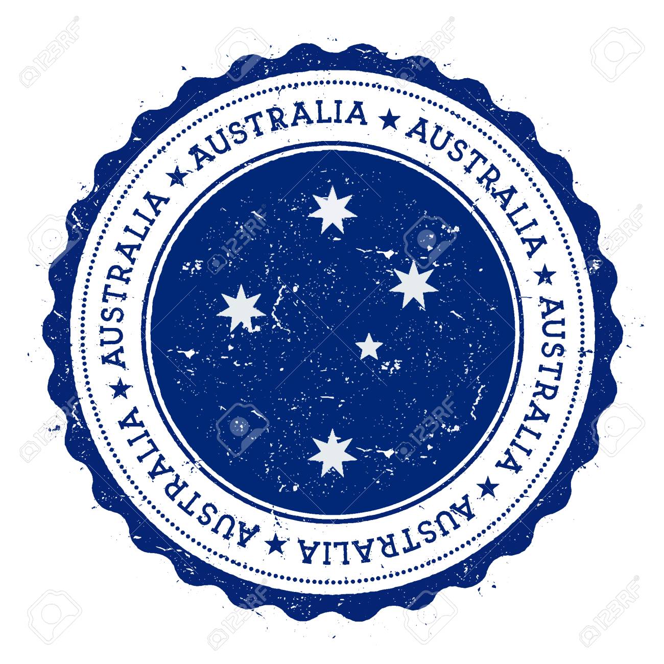 オーストラリアの旗が付いているグランジゴムスタンプ その中に円形のテキスト 星や国旗を持つヴィンテージ旅行スタンプ ベクトルイラスト のイラスト素材 ベクタ Image