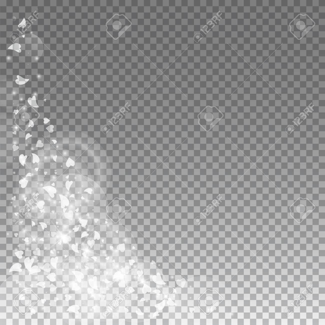 落ちる心バレンタインの背景。透明なグリッドの暗い背景の左下隅 