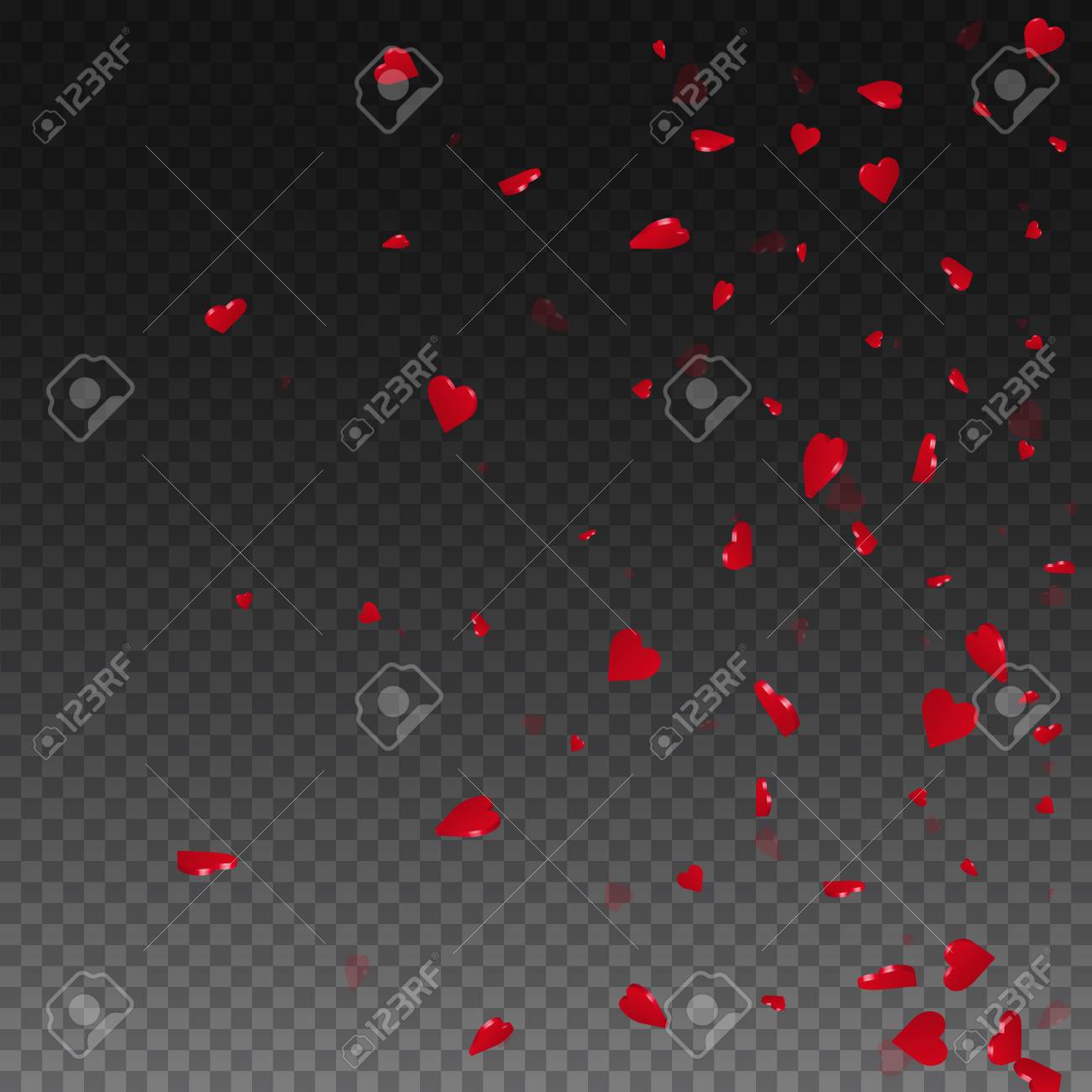3Dハートバレンタインの背景。透明なグリッドの暗い背景に右 