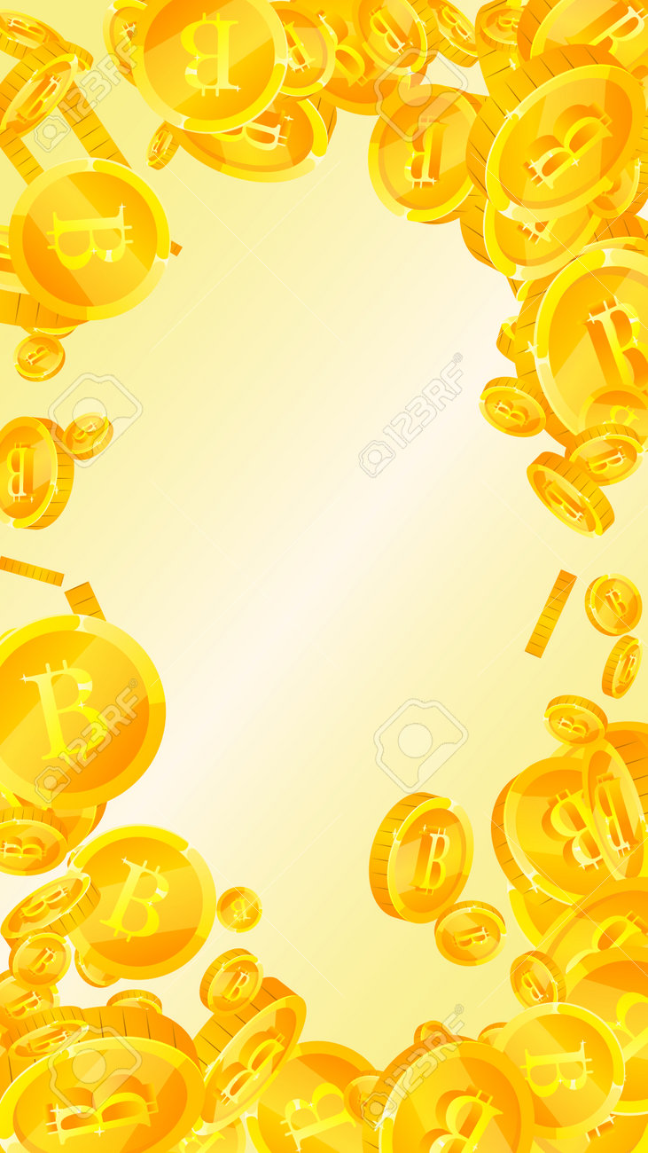 ビットコイン、インターネット通貨コインが下落。本物の散らばったBTCコイン。暗号通貨、デジタルマネー。興味深い大当たり、富または成功の概念。ベクトル イラスト。のイラスト素材・ベクター Image 180776295