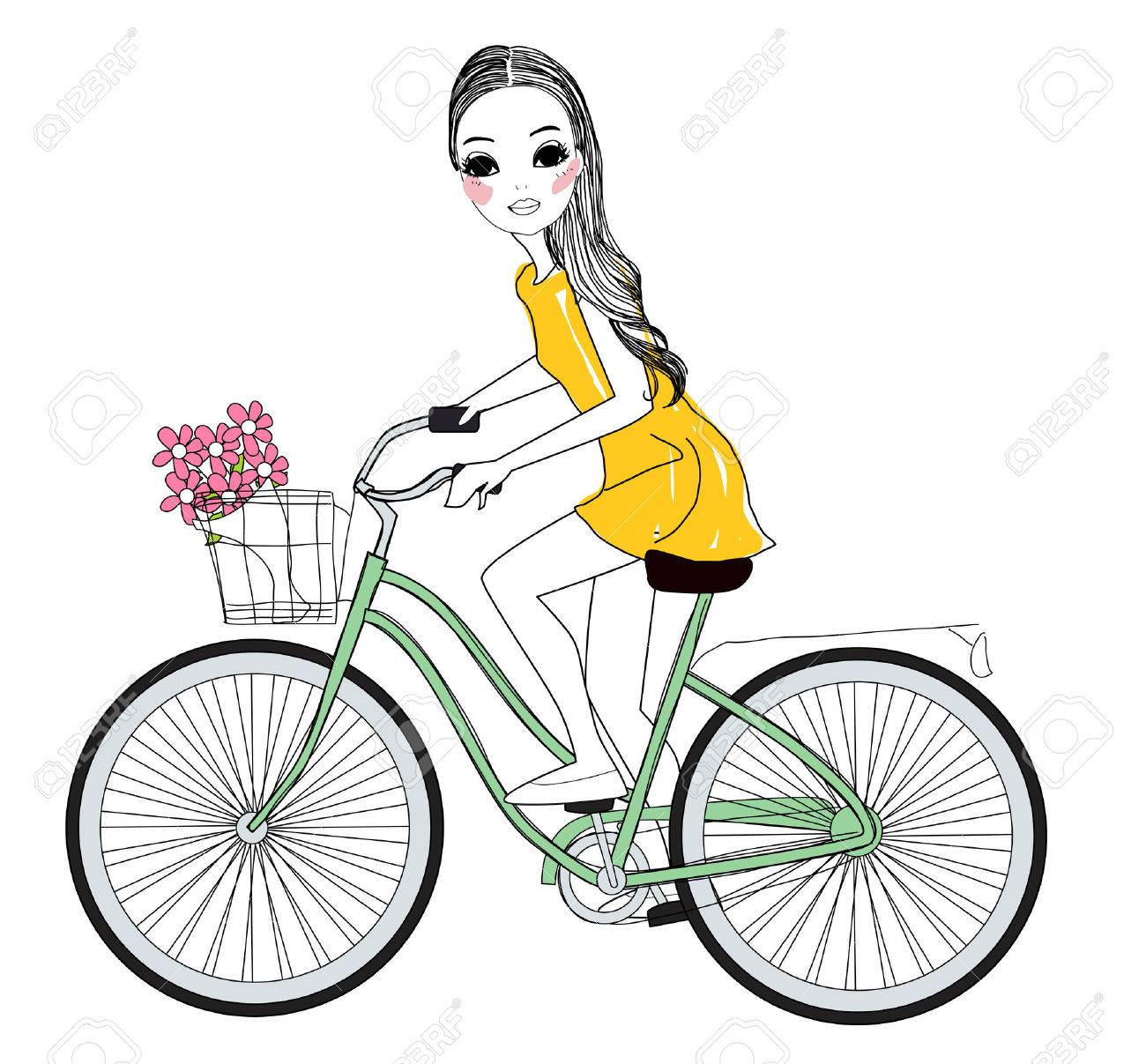 かなりの女の子と自転車のイラスト素材 ベクタ Image かなりの女の子と自転車のイラスト素材 ベクタ Image