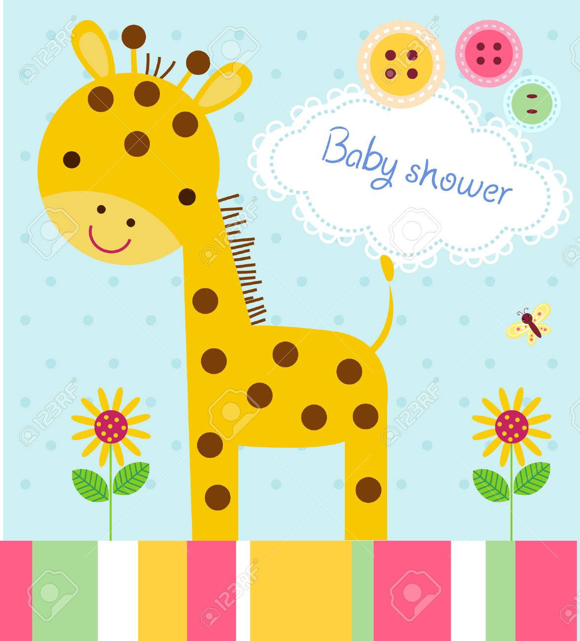 cute baby shower birthday invitation card with giraffe royalty free