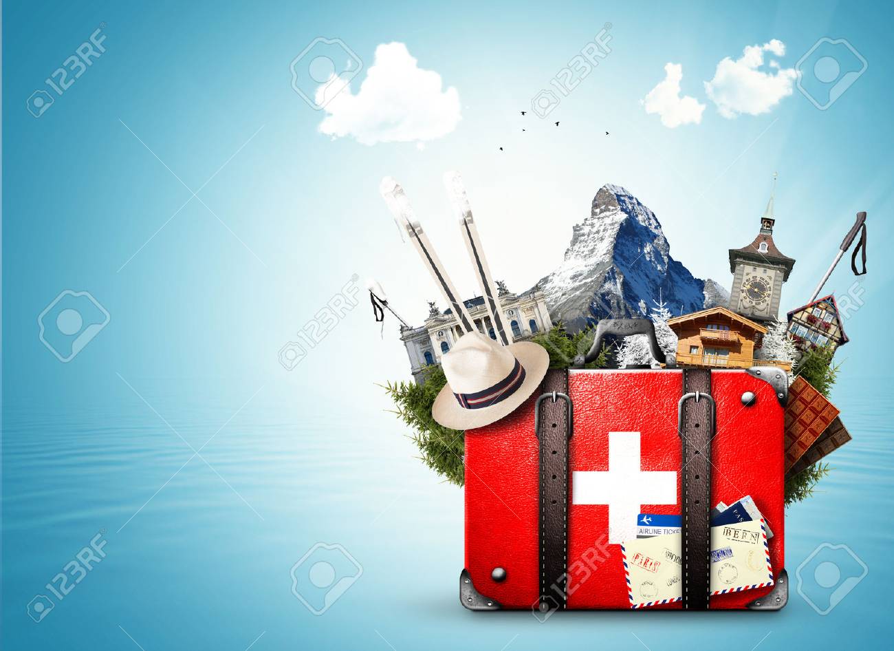 Switzerland, retro suitcase with the sights of Switzerland - 77388732 Switzerland, retro suitcase with the sights of Switzerland - 77388732