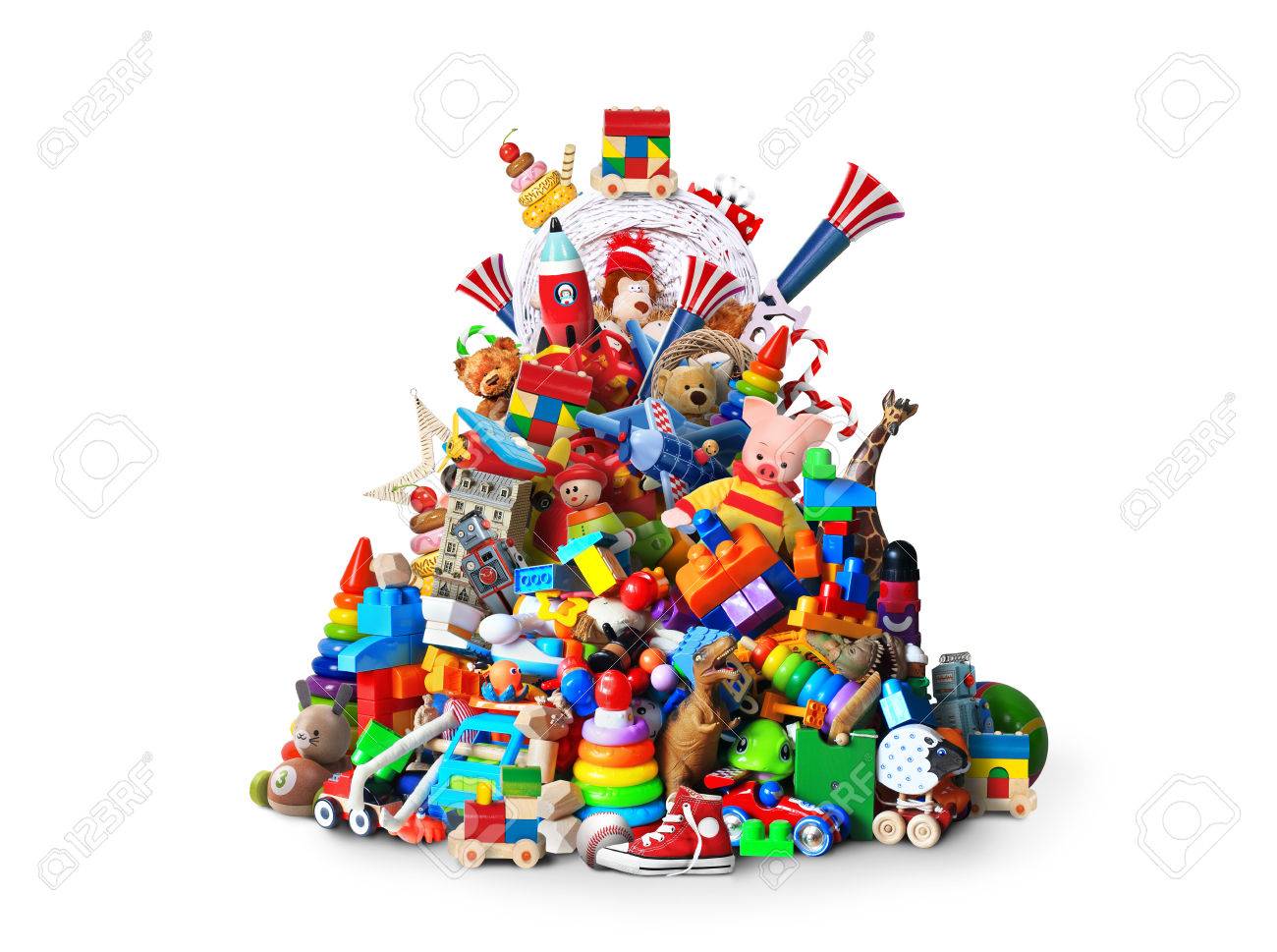 Huge Pile Of Different And Colored Toys Stock Photo, Picture And Royalty  Free Image. Image 87014775.