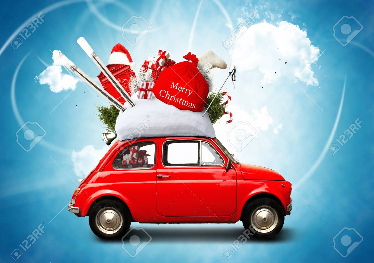 Christmas car Santa Claus with gift bag - 89672332 Christmas car Santa Claus with gift bag - 89672332